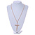 Statement Crystal Cross Pendant with Chunky Long Chain In Gold Tone - 70cm L - view 3