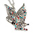 Multicoloured Beaded Butterfly Pendant with Long Chain In Silver Tone - 70cm L/ 4cm Ext - view 5