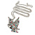 Multicoloured Beaded Butterfly Pendant with Long Chain In Silver Tone - 70cm L/ 4cm Ext - view 2