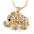 Small Crystal Elephant Pendant with Snake Type Chain In Gold Tone - 40cm L/ 5cm Ext