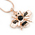 Cute Clear Crystal, White/ Black Enamel Bee Pendant with Rose Gold Tone Snake Chain - 40cm L/ 6cm Ext - view 2