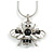 Cute Clear Crystal, Black/ White Enamel Bee Pendant with Rhodium Plated Snake Chain - 40cm L/ 6cm Ext - view 1
