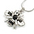 Cute Clear Crystal, Black/ White Enamel Bee Pendant with Rhodium Plated Snake Chain - 40cm L/ 6cm Ext - view 2