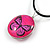Delicate Round Glass Butterfly (Two-sided) Pendant with Black Cord (Deep Pink/ Black) - 42cm L/ 5cm Ext - view 3
