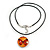 Delicate Round Glass Butterfly (Two-sided) Pendant with Black Cord (Orange/ Black) - 42cm L/ 5cm Ext - view 4