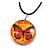 Delicate Round Glass Butterfly (Two-sided) Pendant with Black Cord (Orange/ Black) - 42cm L/ 5cm Ext - view 7