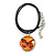 Delicate Round Glass Butterfly (Two-sided) Pendant with Black Cord (Orange/ Black) - 42cm L/ 5cm Ext - view 8