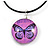 Delicate Round Glass Butterfly (Two-sided) Pendant with Black Cord (Purple/ Black) - 42cm L/ 5cm Ext - view 1