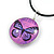 Delicate Round Glass Butterfly (Two-sided) Pendant with Black Cord (Purple/ Black) - 42cm L/ 5cm Ext - view 3