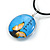 Delicate Round Glass Butterfly (Two-sided) Pendant with Black Cord (Blue/ Black/ Yellow) - 42cm L/ 5cm Ext - view 3