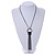 Long Chain Tassel Black Glass Bead Pendant with Black Tone Metal Chain Necklace - 72cm L/ 7cm Ext/ 14cm Pendant - view 7