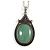 Victorian Style Green Aventurine Oval Pendant with Silver Tone Chain - 70cm Long - view 3