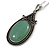 Victorian Style Green Aventurine Oval Pendant with Silver Tone Chain - 70cm Long