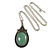 Victorian Style Green Aventurine Oval Pendant with Silver Tone Chain - 70cm Long - view 4