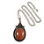 Victorian Style Brown Goldstone Oval Pendant with Silver Tone Chain - 70cm Long - view 5