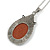 Victorian Style Brown Goldstone Oval Pendant with Silver Tone Chain - 70cm Long - view 6