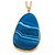 Unique Oval Blue Agate Semiprecious Stone Pendant with Gold Tone Chain - 70cm Long - view 2