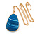 Unique Oval Blue Agate Semiprecious Stone Pendant with Gold Tone Chain - 70cm Long - view 5