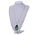 Oval Green Semiprecious Stone Pendant with Long Gold Tone Chain - 70cm Long - view 2