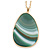 Oval Green Semiprecious Stone Pendant with Long Gold Tone Chain - 70cm Long - view 3