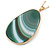 Oval Green Semiprecious Stone Pendant with Long Gold Tone Chain - 70cm Long