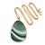 Oval Green Semiprecious Stone Pendant with Long Gold Tone Chain - 70cm Long - view 4