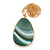 Oval Green Semiprecious Stone Pendant with Long Gold Tone Chain - 70cm Long - view 5