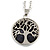Long Dark Blue Goldstone Tree Of Life Pendant with Silver Tone Chain - 70cm