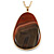 Unique Oval Brown Agate Semiprecious Stone Pendant with Gold Tone Chain - 70cm Long - view 3