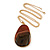 Unique Oval Brown Agate Semiprecious Stone Pendant with Gold Tone Chain - 70cm Long - view 4