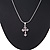 Small Clear Crystal Cross Pendant with Snake Type Chain In Silver Tone - 44cm L/ 4cm Ext - view 3