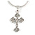 Small Clear Crystal Cross Pendant with Snake Type Chain In Silver Tone - 44cm L/ 4cm Ext