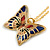 Small Butterfly Pendant with Gold Tone Chain in Blue/ Pink/ Green Enamel - 44cm L/ 5cm Ext - view 2