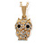 Small Crystal Owl Pendant with Chain in Gold Tone - 42cm L/ 4cm Ext