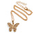 Gold Tone Clear Crystal Butterfly Pendant with Gold Tone Chain - 42cm L/ 4cm Ext - view 2