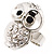 Crystal Owl Ring In Silver Tone