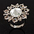 Rhodium Plated Diamante Flower Cocktail Ring (Clear)