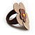 Leather Floral Cocktail Ring (Brown&Beige) - view 3