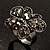 Ash Grey Diamante Butterfly Ring (Black Tone) - view 10