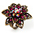 Bronze-Tone Crystal Flower Cocktail Ring (Magenta)
