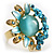 Sky Blue Diamante Enamel Floral Cocktail Ring - view 8