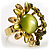 Olive Green Diamante Enamel Floral Cocktail Ring - view 10