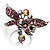 Rhodium Plated Diamante Dragonfly Fashion Ring (Pink) - view 3