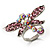 Rhodium Plated Diamante Dragonfly Fashion Ring (Pink) - view 6