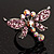 Rhodium Plated Diamante Dragonfly Fashion Ring (Pink)