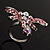 Rhodium Plated Diamante Dragonfly Fashion Ring (Pink) - view 5