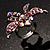 Rhodium Plated Diamante Dragonfly Fashion Ring (Pink) - view 8