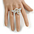 Rhodium Plated Diamante Dragonfly Fashion Ring (Ice Clear) - view 2