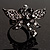 Rhodium Plated Diamante Dragonfly Fashion Ring (Jet Black) - view 6