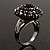 Jet Black Crystal Cocktail Ring (Burnished Silver Tone) - view 2